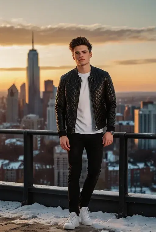 3. Quilted Leather Jacket with White T Shirt