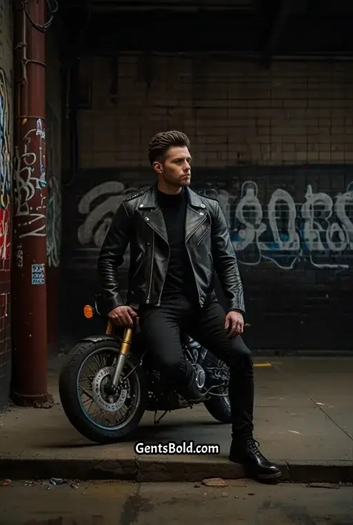 4. Burgundy Turtleneck with a Leather Jacket
