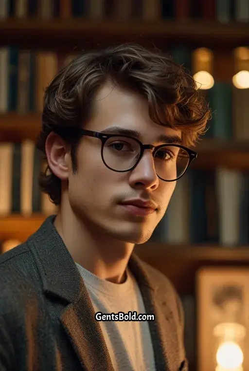5. Long Side Swept Bangs With Thin Wire Frames