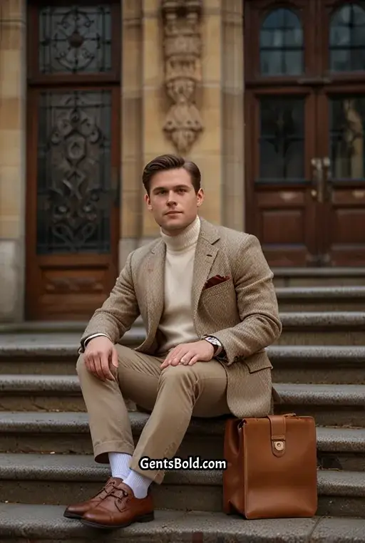 5. White Turtleneck with a Tweed Blazer