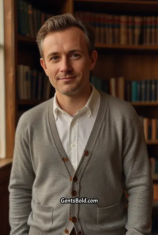 6. Gray Shawl Collar Cardigan with White
