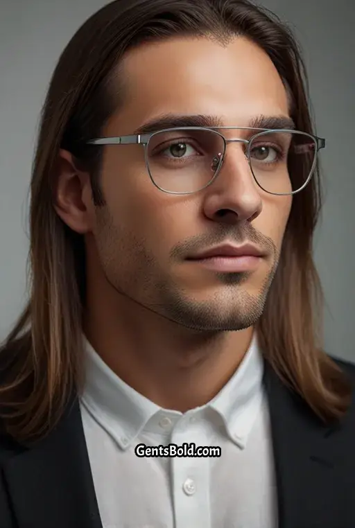 6. Long and Straight Hair with Metal Frames