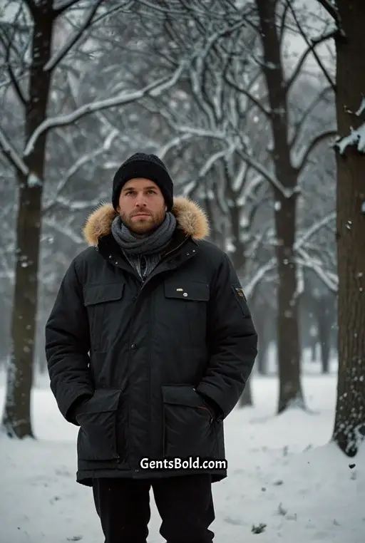 7. Bold Winter Layers with Carhartt Beanie and Parka Coat
