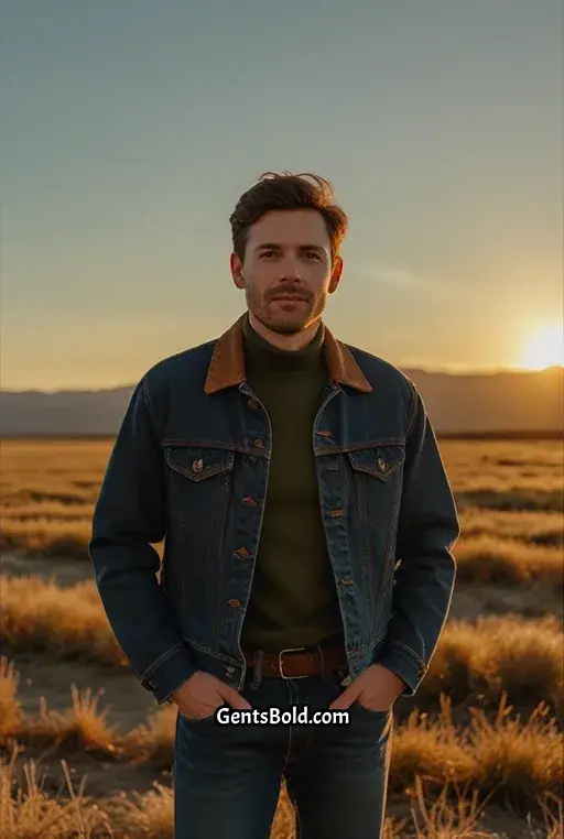 7. Olive Green Turtleneck with a Denim Jacket