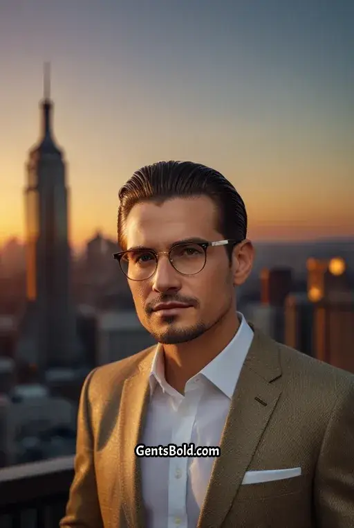 7. Slicked Back Hair With Gold Round Frames