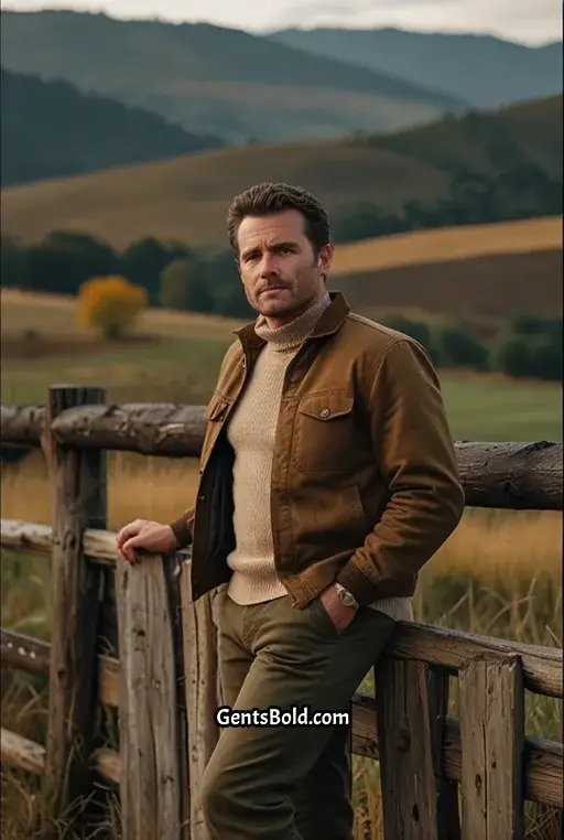 9. Beige Turtleneck with a Corduroy Jacket