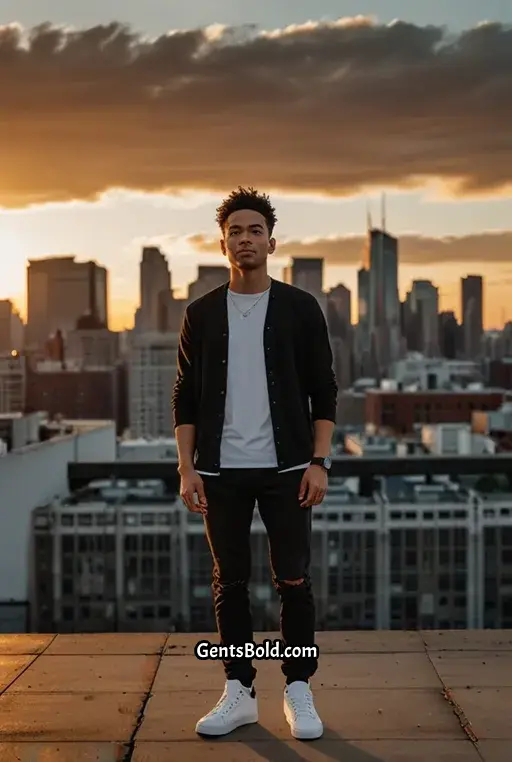 9. Black Cardigan Over Graphic Tee