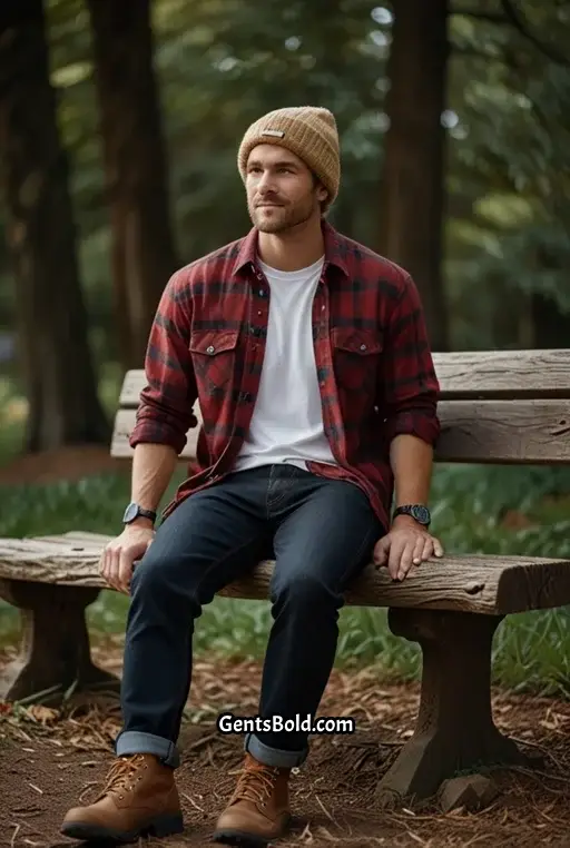 9. Casual Meet Up Look with Carhartt Beanie and Flannel Shirt