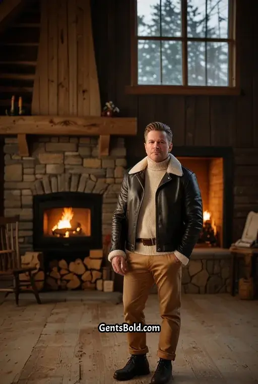 9. Shearling Lined Leather Jacket with Neutral Tones