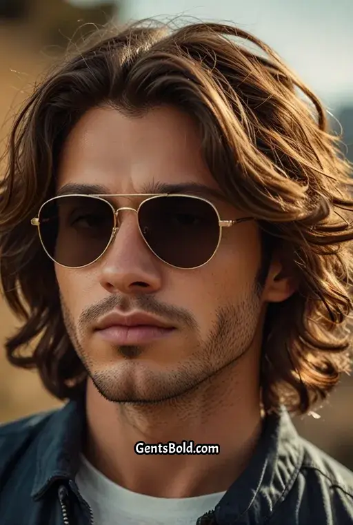 9. Textured Long Hair with Aviator Glasses