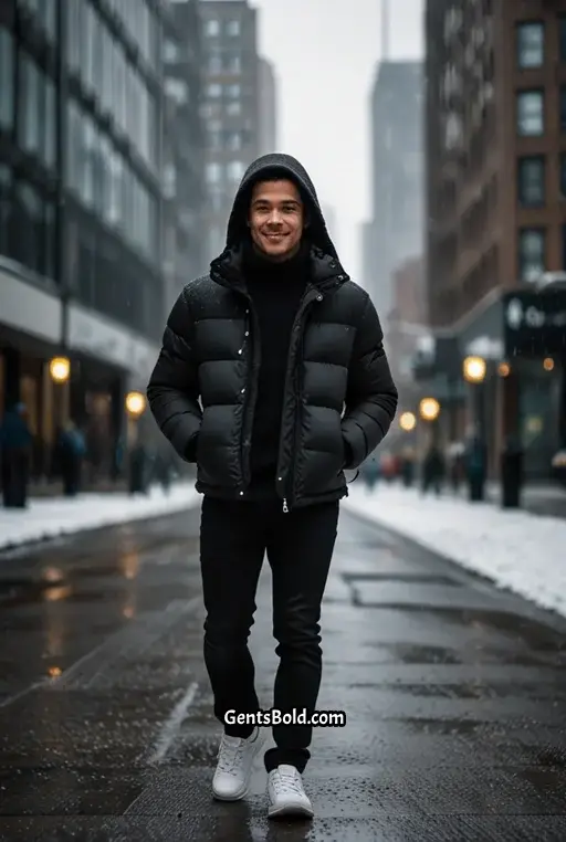 1. Casual Street Style with a Black Puffer Jacket