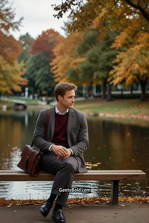 11. Charcoal Pants with Burgundy Stripes