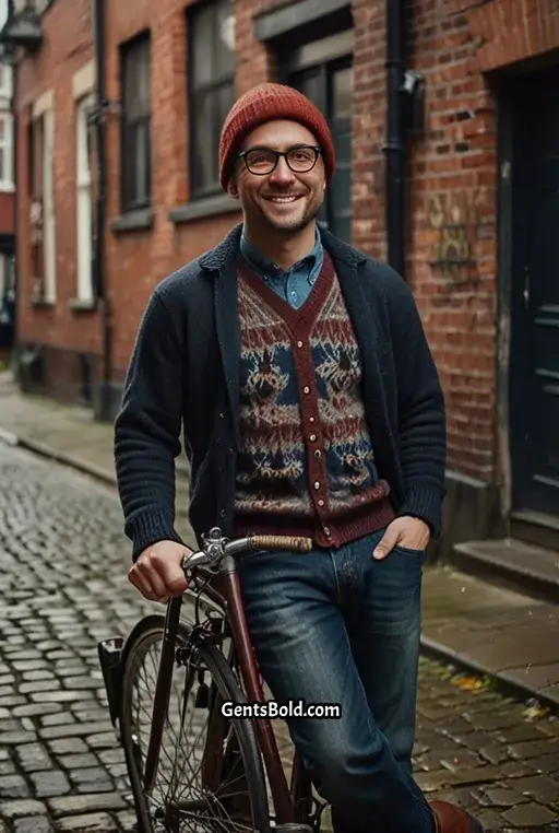 11. Preppy Cardigan with Checked Shirt