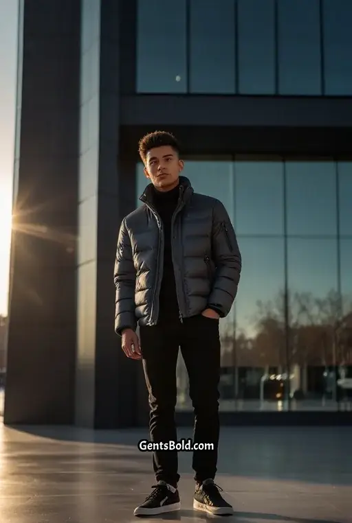 11. Sleek Puffer Jacket and Slim Fit Pants Combo