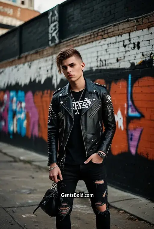 11. Studded Leather Jacket with Graphic Tee