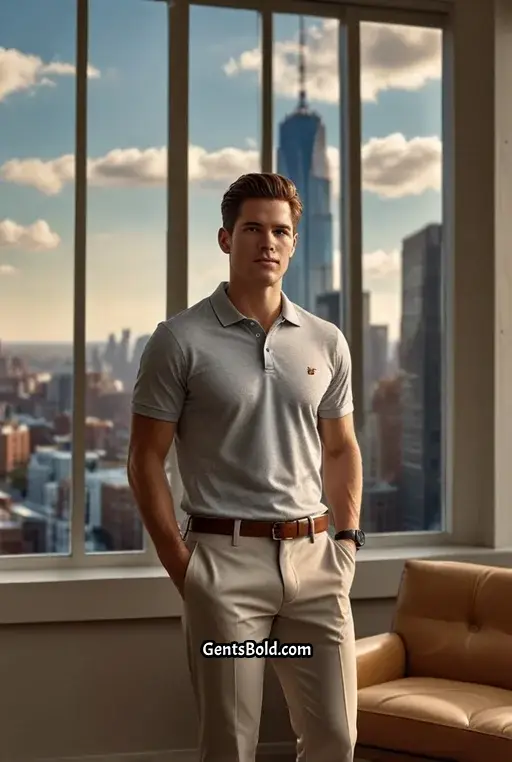 12. Polo Shirt with Beige Chinos