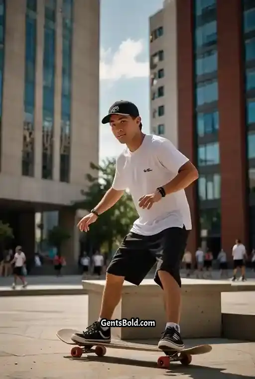 12. White Crew Neck T Shirt with Black Cargo Shorts