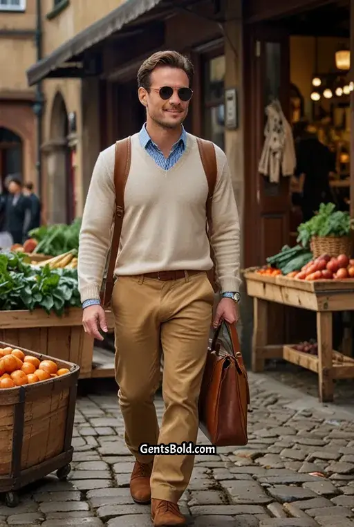 14. Camel Pants with Dark Brown Stripes