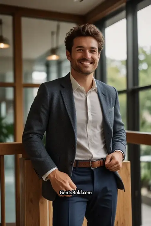 14. White Henley With Navy Blazer