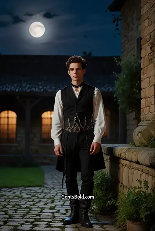 15. Lace Up Shirt with Embroidered Vest