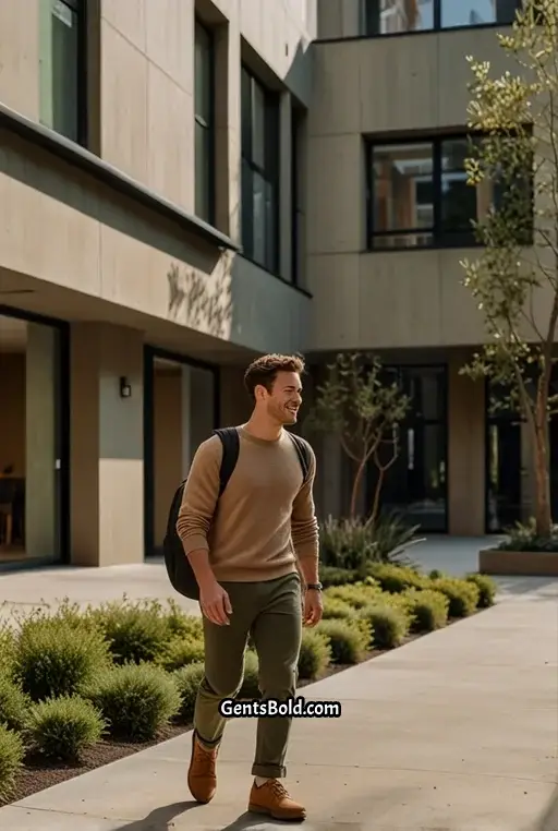 15. Light Brown Sweater With Olive Pants