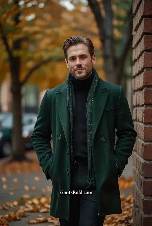 16. Dark Green Layered Outfit for Fall