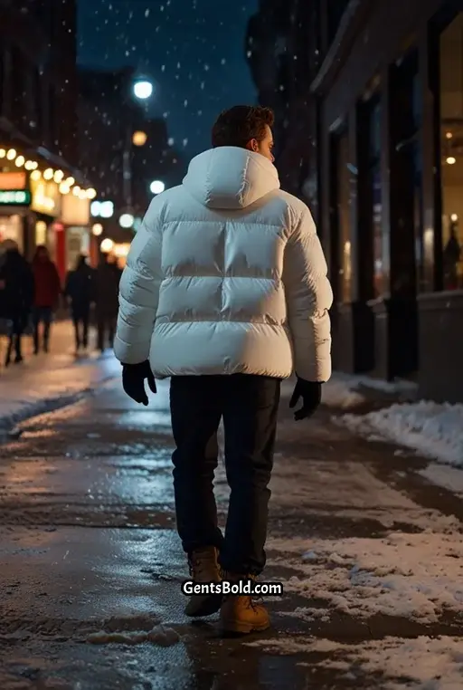 16. Urban Winter Look with a White Puffer Jacket