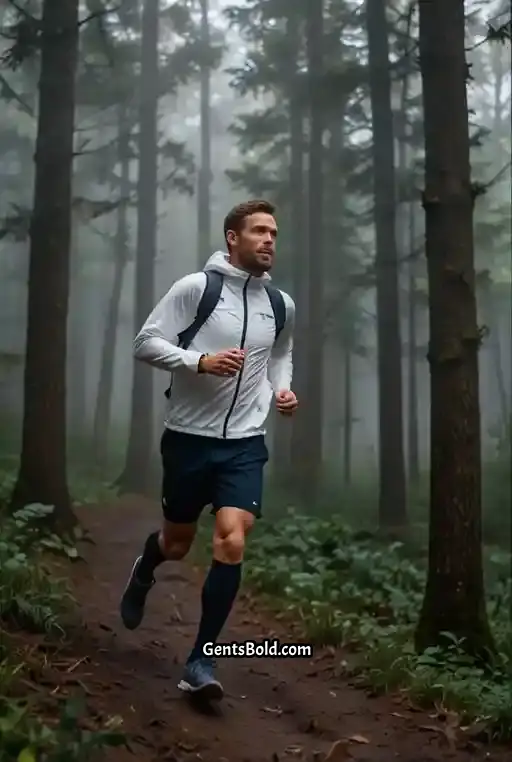 16. White Windbreaker with Navy Compression Leggings