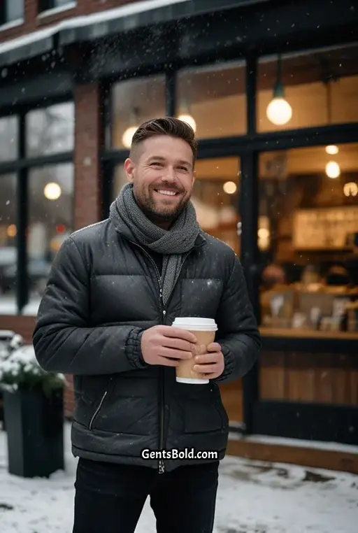 17. Casual Winter Layering with a Charcoal Puffer Jacket
