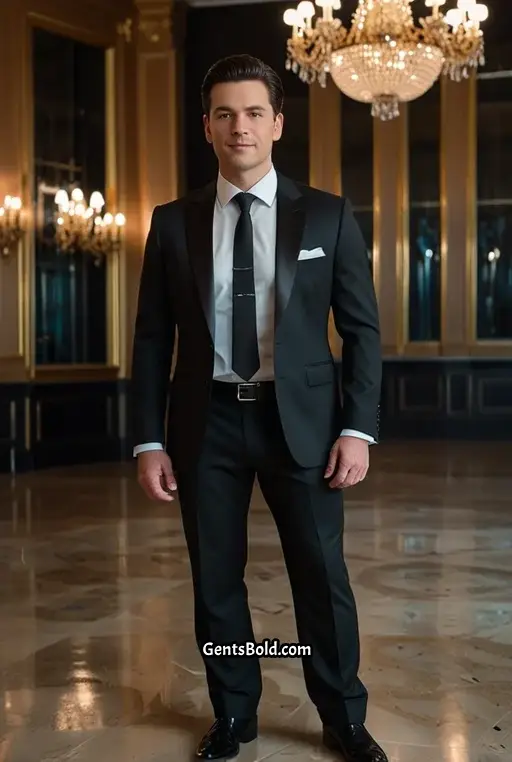 17. Classic Black Suit with Silk Tie