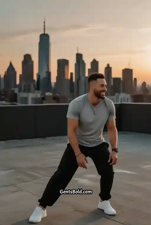 17. Grey Henley Shirt with Black Joggers