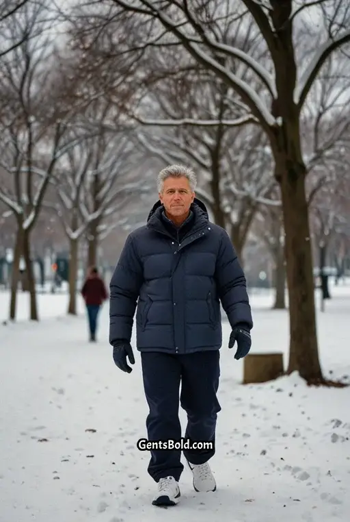 18. Comfortable Winter Outfit with a Navy Blue Puffer Jacket