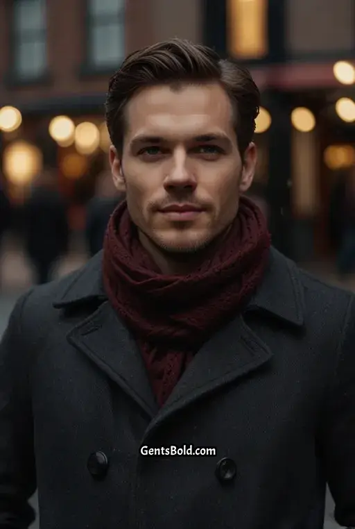 18. Cozy Winter Outfit with a Burgundy Scarf