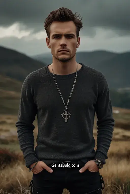 18. Long Knit Sweater with Layered Accessories