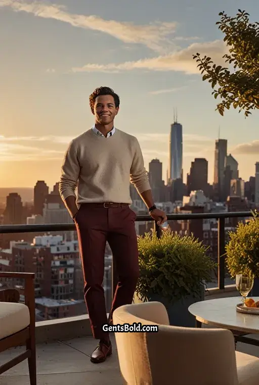 18. Maroon Pants with Cream Stripes