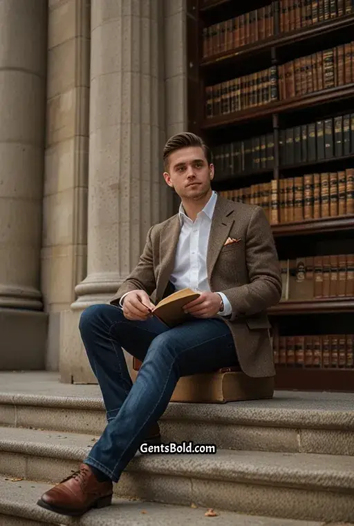 18. Tweed Blazer with Dark Denim
