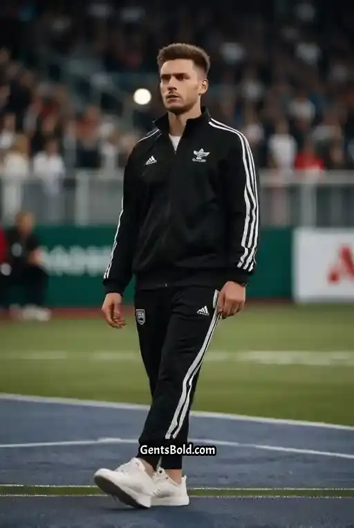 19. Black Tracksuit with White Stripes