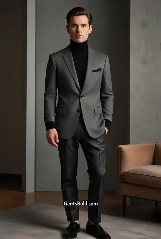 19. Black Turtleneck and Grey Blazer