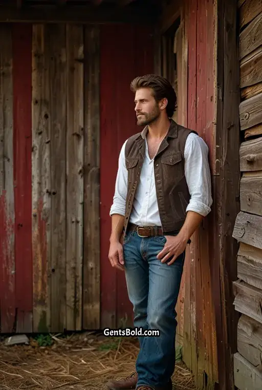 19. Buttoned Denim Vest with Rolled Up Sleeves