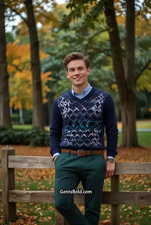 2. Argyle Sweater with White Chinos