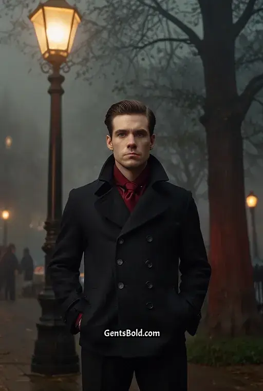 20. Gothic Peacoat with Red Accents
