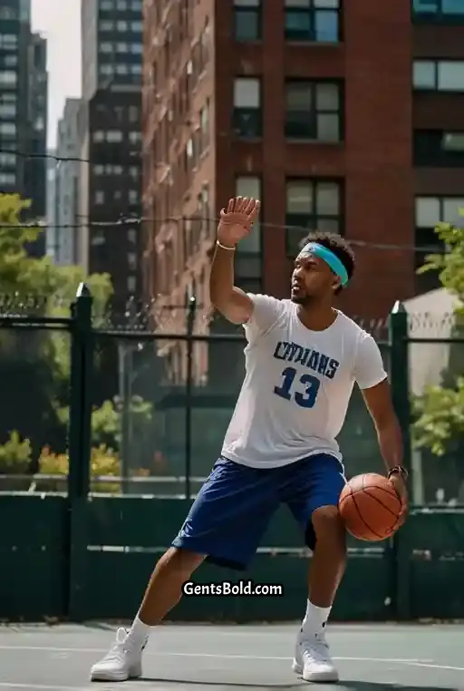 21. White Athletic Shirt with Blue Shorts