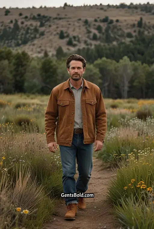 22. Brown Corduroy Jacket with Cowboy Boots