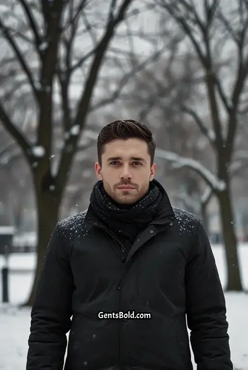 22. Classic Winter Look with a Black Puffer Jacket and Wool Scarf