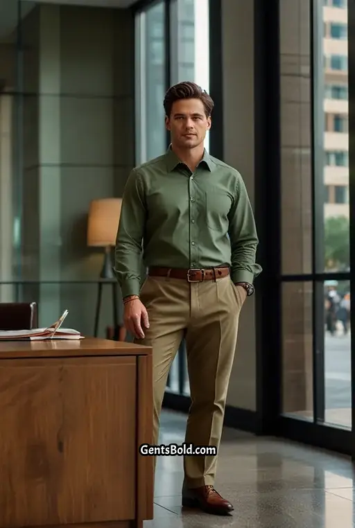 22. Olive Shirt With Khaki Pants