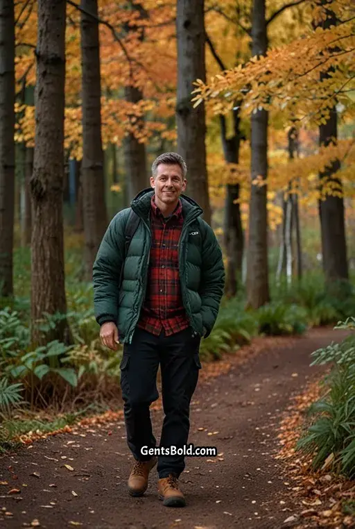 22. Plaid Shirt with Puffer Jacket