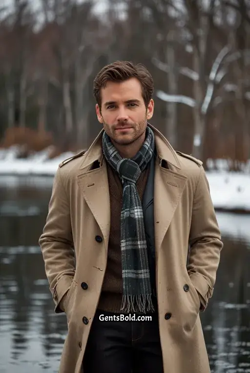 22. Warm Winter Look with a Grey Plaid Scarf