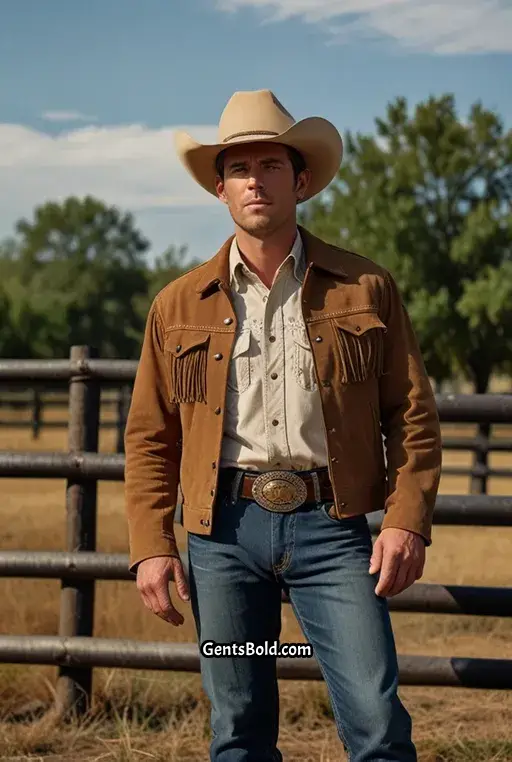 23. Tan Suede Jacket with Classic Cowboy Hat