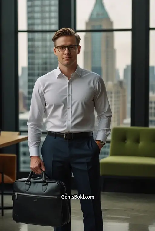 23. White Oxford Shirt With Navy Slacks