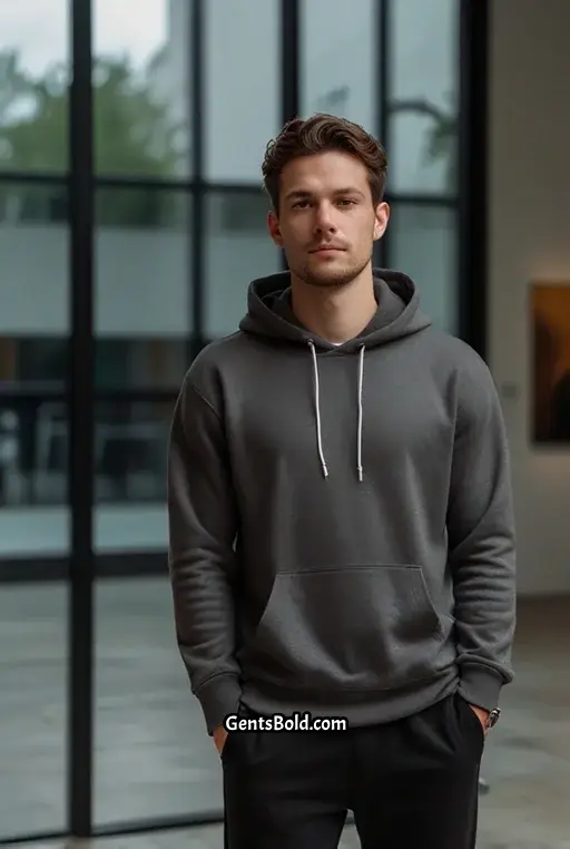 25. Charcoal Grey Hoodie and White Sneakers